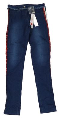 Nové - Tmavomodré skinny rifle s flitry