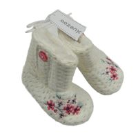 Nové - Bílé pletené zateplené válenky s kytičkami Bluezoo