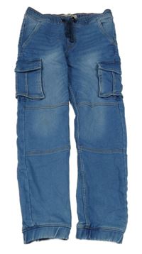 Modré teplákové rifle s kapsami 