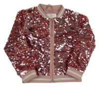 Růžová flitrová jarní bunda s jednorožcem H&M