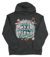 Tmavošedá mikina s potiskem a kapucí Primark