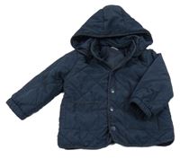 Tmavomodrá šusťáková prošívaná zateplená bunda s kapucí H&M