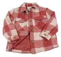 Světlerůžovo-jahodová kostkovaná košilová podšitá bunda Dopodopo