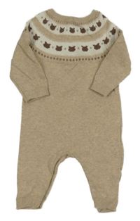 Béžový pletený overal s medvídky F&F