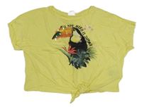 Žlutý crop tričko s tukanem H&M