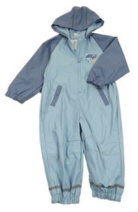 Světlemodro-modrošedá voděodolná podšitá  kombinéza s velrybou a kapucí 