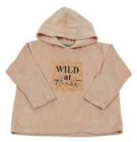 Světlerůžová plyšová mikina s nápisem a kapucí 