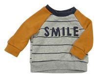 Šedo-hořčicová mikina s pruhy a nápisem Primark