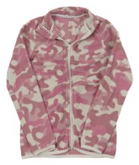 Růžovo-bílá army fleecová propínací mikina Y.F.K.