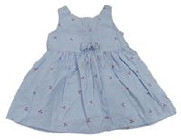 Světlemodro-bílé proužkované plátěné šaty s třešničkami H&M