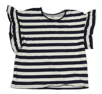 Tmavomodro-bílé pruhované crop tričko s volánky H&M