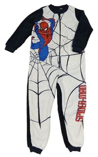 Tmavomodro-bílý chlupatý overal se Spider-manem