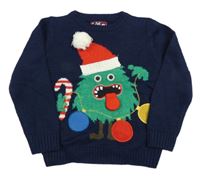 Tmavomodrý svetr s vánočním motivem F&F