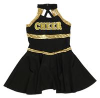 Kostým - Černo-zlaté šaty s nápisem - roztleskávačka Iefiel 