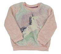 Světlerůžová chlupatá mikina s jednorožcem Ergee 