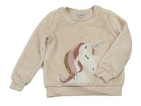 Světlerůžová plyšová mikina s jednorožcem C&A