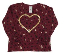 Vínové triko se vzorem a srdíčkem z flitrů C&A