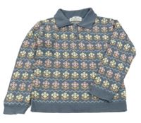 Modrošedý polo svetr se vzorem 