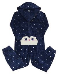 Tmavomodrá puntíkovaná plyšová kombinéza se zvířátkem Yigga 