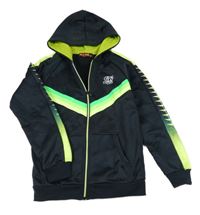 Tmavomodro-limetková propínací mikina s kapucí Holly Work