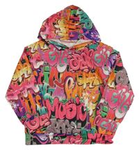 Barevná mikina s nápisy a kapucí 