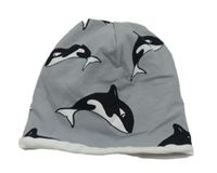 Šedá bavlněná čepice s kosatkami 