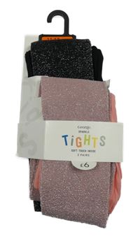 Nové - 2x - Černé + světlerůžové třpytivé silonové punčocháče Geoge 