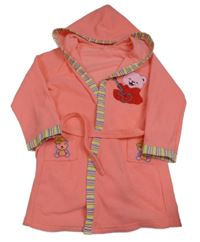 Světlrůžový froté župan s medvídkem a kapucí 