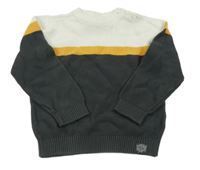 Šedo-bílo-žlutý pruhovaný svetr C&A