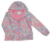Světlerůžovo-fialovo-světlemodrá vzorovaná šusťáková jarní bunda s kapucí Primark 