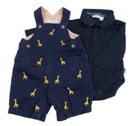 2set - Tmavomodré laclové riflové kraťasy se žirafami + tmavomodré body Jojo Maman Bébé