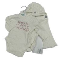 Nové - 3set - Bílé body s puntíky + tepláky + turbanová čepice George 