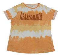 Oranžovo-bílé batikované tričko s nápisem Primark 