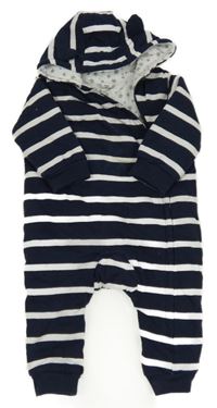 Tmavomodro-bílá pruhovaná bavlněná zateplená kombinéza s kapucí Dopodop