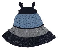 Tmavomodro-modro-pruhované šaty s třešničkami Yigga