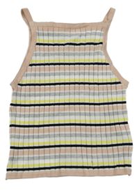 Barevný pruhovaný žebrovaný crop pletený top H&M