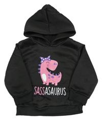 Černá mikina s dinosauram a kapucí 