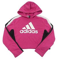 Tmavorůžovo-černo-bílá crop mikina s kapucí Adidas