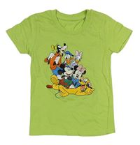 Limetkové tričko s Mickey a Minnie s kamarády