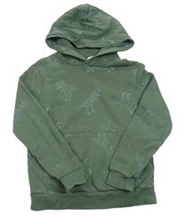 Khaki mikina s dinosaury a kapsou a kapucí zn. H&M