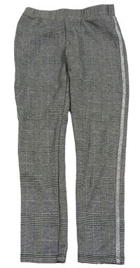 Černo-šedo-starorůžové kostkované vzorované tregínové kalhoty se stříbrným pruhem zn. Matalan