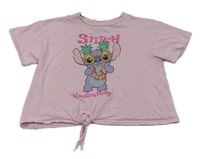Světlerůžové crop tričko se Stitchem a uzlem zn. ZARA