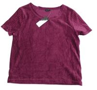 Švestkové žebrované sametové crop tričko M&Co