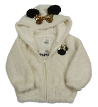 Smetanová třpytivá chlupatá bunda s Minnie s flitry a kapucí C&A