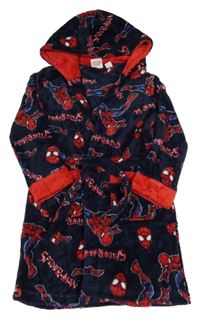 Tmavomodro-červený plyšový župan se Spider-many a kapucí PRIMARK