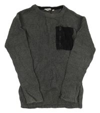 Tmavošedý melírovaný žebrovaný svetr s kapsou PEP&CO