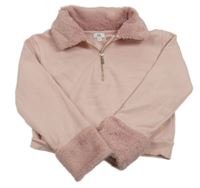 Světlerůžová crop mikina s kožešinou a límečkem RIVER ISLAND
