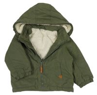 Khaki šusťáková pod/zimní bunda s medvídkem a odepínací kapucí H&M