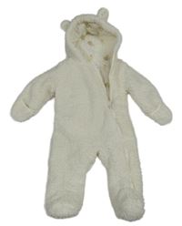 Smetanová huňatá zateplená kombinéza s kapucí s oušky PRIMARK