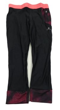 Černo-křiklavě korálové funkční sportovní legíny s logem a vzorem Domyos